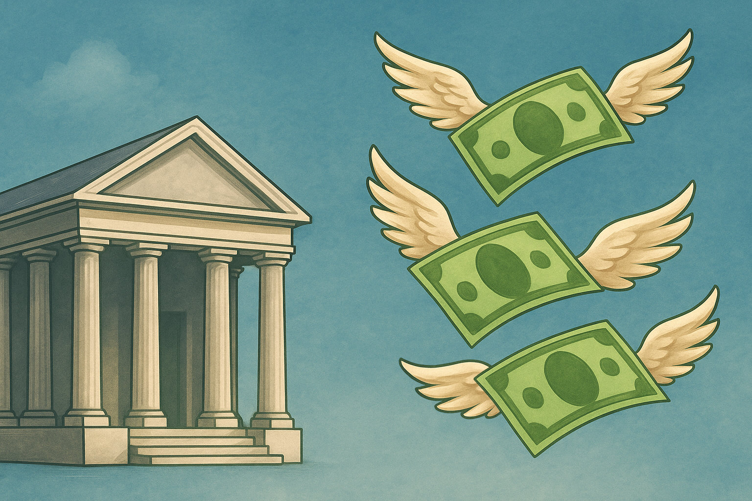 Money flying away from the bank